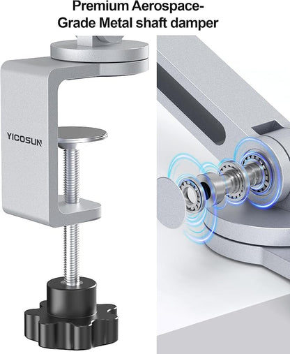 Tablet Arm Mount with Super Grip, Adjustable Foldable Holder & Heavy Duty Aluminum 360° Rotating Clamp for iPad, Phone, Monitor, Kindle - Universal for Desk, Bed, Kitchen - Silver