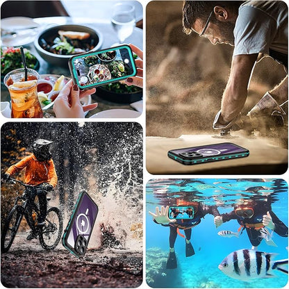 Temdan Magnetic for iPhone 14 Pro Max Case Waterproof [Compatible with MagSafe] [IP68 Underwater] [Built-in Camera Lens & Screen Protector] Full Body Shockproof Phone Case Blue
