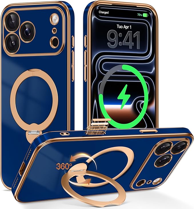 GolbinBox for iPhone 17 Pro Case with 360° Spin Magnetic Stand,[Compatible with Magsafe] [Military Protection][Built-in Ring Holder] Camera Control Phone Case for 17 Pro,Blue