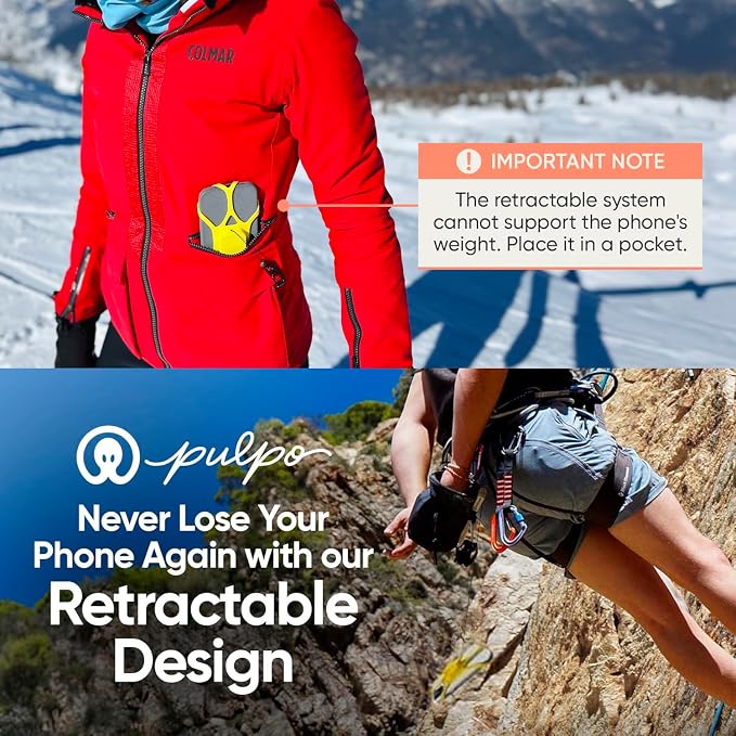 Pulpo Anti Theft Phone Leash with Retractable Dyneema Tether, Secure Phone Leash and Strap for Skiing, Kayak, Travel and Festivals, Fits Smartphones up to 6.8 Inches, Lightning Yellow