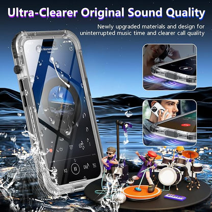 2024 Upgrade for iPhone 15 Case Waterproof,[Compatible With MagSafe][Built-in Screen&Camera Protector][Full Body Dropproof][IP68 Underwater][Clear Sound]Shockproof Phone Case 6.1"Black/Clear