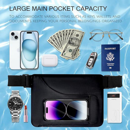 Waterproof bag Fanny Pack with Phone Case, Water proof Phone Pouch Dry Bag Keep Valuables Safe for iPhone Samsung, Adjustable Waist Strap and Screen Touch Sensitive for Swimming Boating Beach Fishing