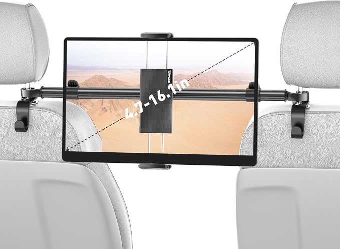 Tryone Car Tablet Holder Mount for iPad: Headrest Tablet Stand for Car Back Seat Compatible with iPad Pro Air Mini | Galaxy Tab | Kindle Fire HD | Switch OLED or Other 4.7-16.1" Devices