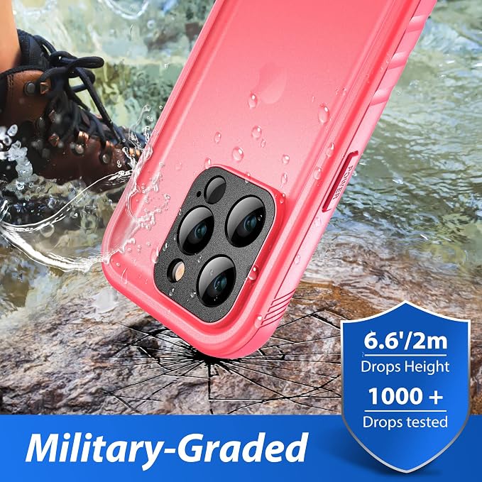 SPORTLINK Design for iPhone 14 Pro Waterproof Case - Shockproof Dustproof Phone Case with Screen Protector, Full Body Protective Case for iPhone 14 Pro, 6.1'' Pink