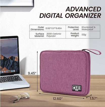 Large Slim Cable Organizer Travel Case, Single-Layer Electronic Accessories Pouch for Chargers, Cords, Power Bank, Mouse and SD Cards, 12.6 x 9.45 x 1.57 Inches