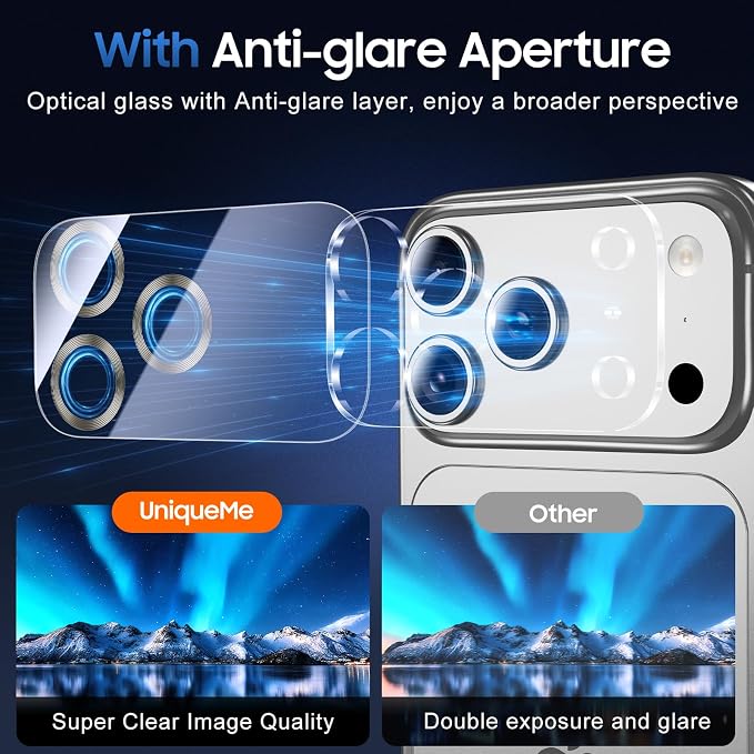 UniqueMe 3 Pack Compatible for iPhone 17 Pro Max Camera Lens Protector - [Drop Protection] [Case Friendly] 9H Tempered Glass Camera Cover Screen [Update New Version] - Grey