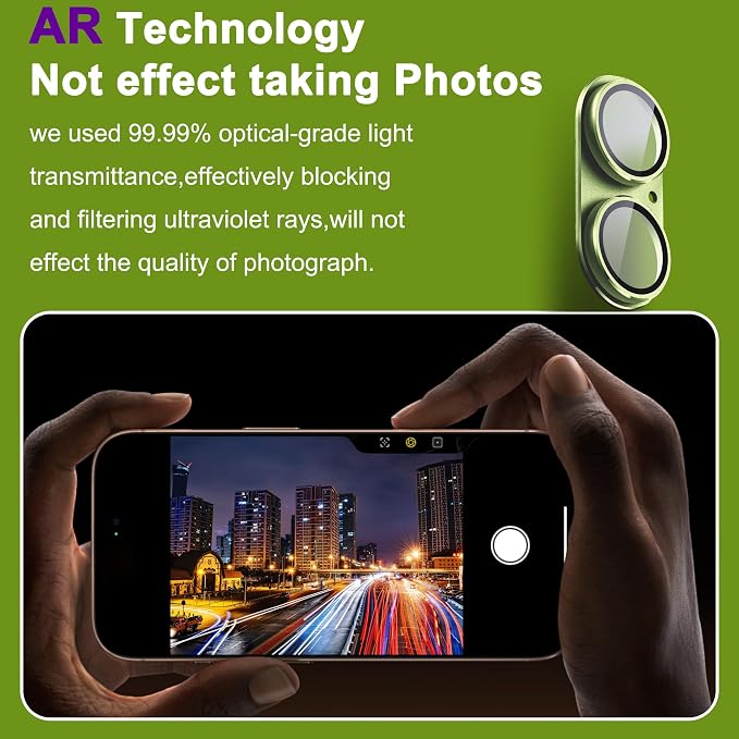 2-Pack Shatterproof Camera Lens Protector for iPhone 17 |AR Tempered Glass Strong Adsorption Metal Camera Cover Screen(Light Green)