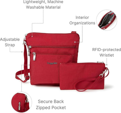Baggallini Pocket Crossbody Bags for Women 8x8 Small Lightweight Durable Water-resistant Travel Purse W/Rfid
