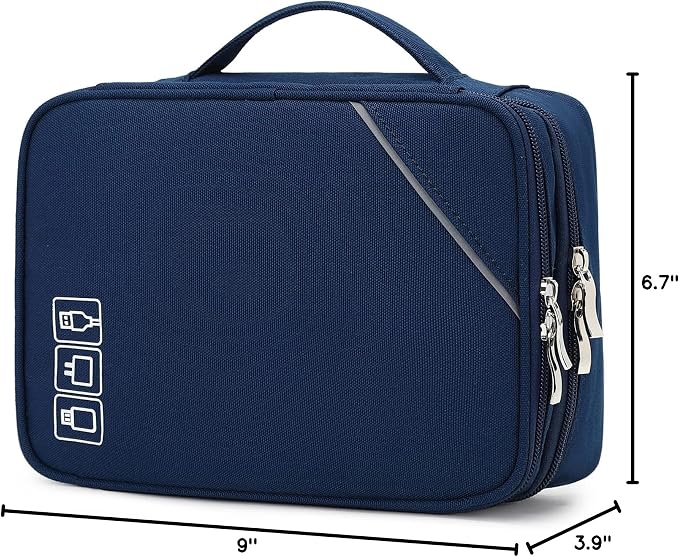 Lanola Universal Cable Organizer Electronics Accessories Cases for Cable, Charger,Power Bank, Phone, USB, SD Card,Memory Cards,Earphone,Flash Drive, Great for Travel and Business - Dark Blue