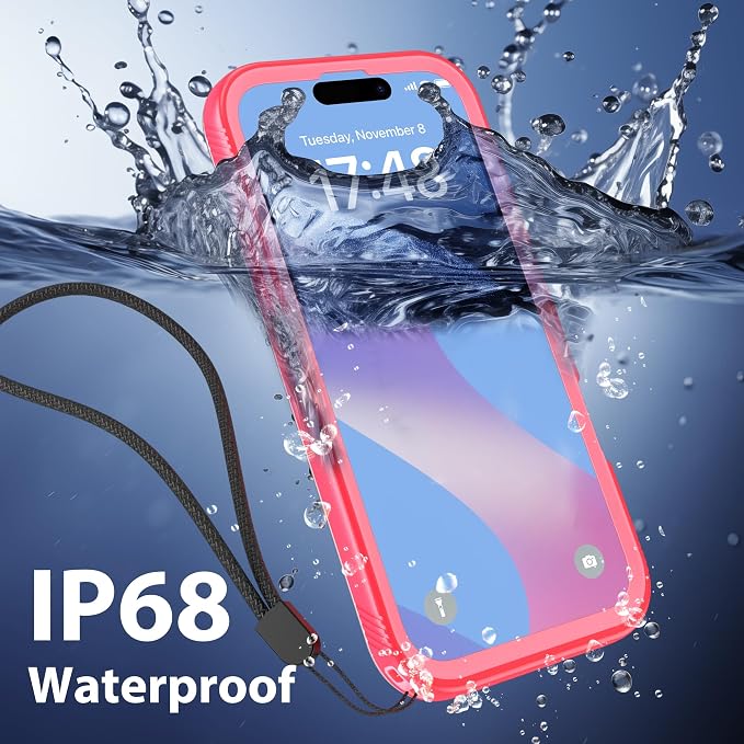 SPORTLINK for iPhone 16 Pro Max Case with Screen Protector,IP68 Underwater/6.6FT Military Dropproof/Dustproof/Heavy Duty Full Body Phone Case for Apple iPhone 16 Pro Max 6.9 inch Pink/Frosted Clear