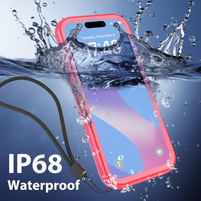 SPORTLINK for iPhone 16 Pro Max Case with Screen Protector,IP68 Underwater/6.6FT Military Dropproof/Dustproof/Heavy Duty Full Body Phone Case for Apple iPhone 16 Pro Max 6.9 inch Pink/Frosted Clear