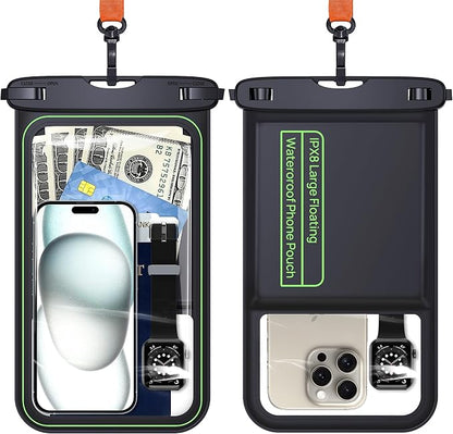 Lanhiem 10.5" Large Floating IP68 Waterproof Phone Pouch, Universal IPX8 Dry Bag 1 Pack with Lanyard for iPhone 17 16 15 Pro Max, Samsung Galaxy S25 Ultra S24 S23, S25 FE, Pixel 10 9 8 Pro XL, Black