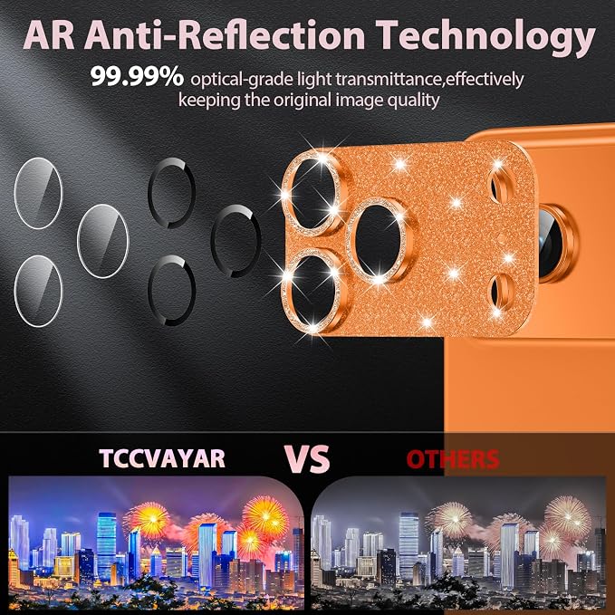for iPhone 17 Pro Camera Lens Protector [Anti-Scratch] [Ultra HD Clear] [Strong Adhesion] Metal Aluminum Alloy Tempered Glass Camera Screen Cover(Cosmic Orange Glitter)