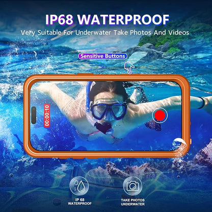 Temdan Compatible with iPhone 17 Pro Case,Waterproof Built-in Screen & Camera Protector IP68 Underwater Full Body 17FT Military Dropproof Shockproof Phone Case 6.3"-Orange/Clear