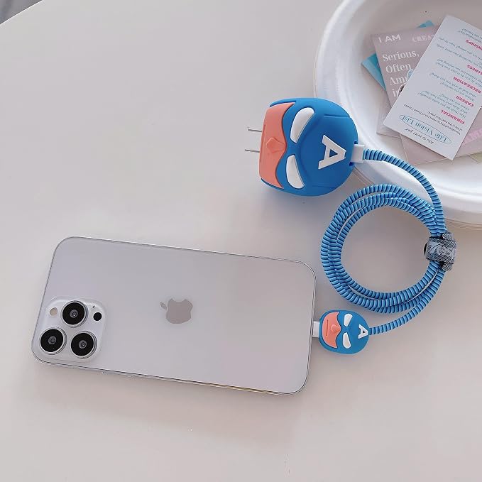 3D Cute Cartoon Charger Protector Case - Compatible for Apple 20W USB-C Power Adapter and Lightning Cable, No.13(4 in1)