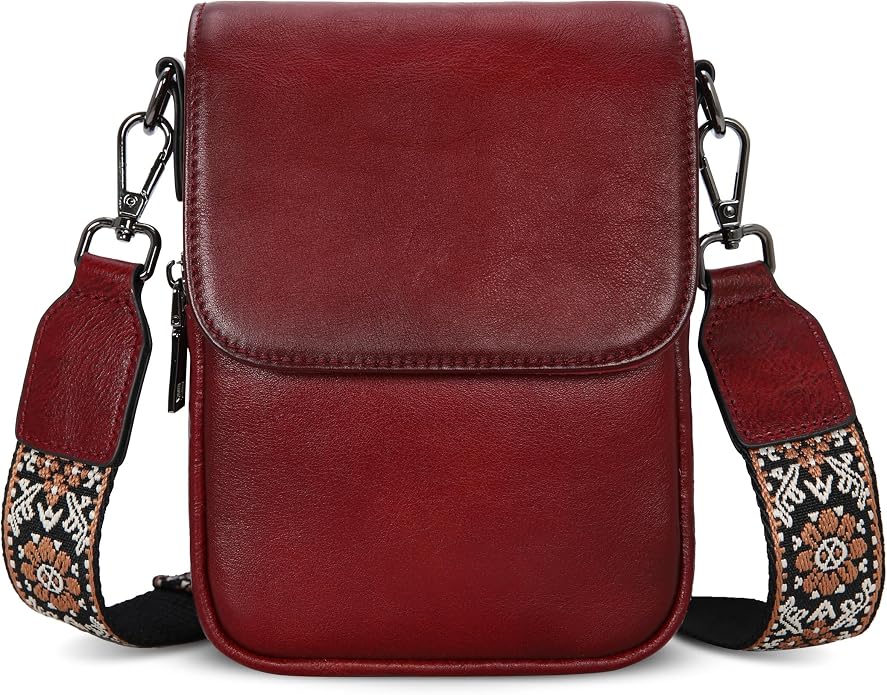 HESHE Leather Small Crossbody Bags for Women RFID Blocking Cell Phone Purse Anti-Theft Travel Bag with wide Straps