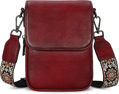 HESHE Leather Small Crossbody Bags for Women RFID Blocking Cell Phone Purse Anti-Theft Travel Bag with wide Straps