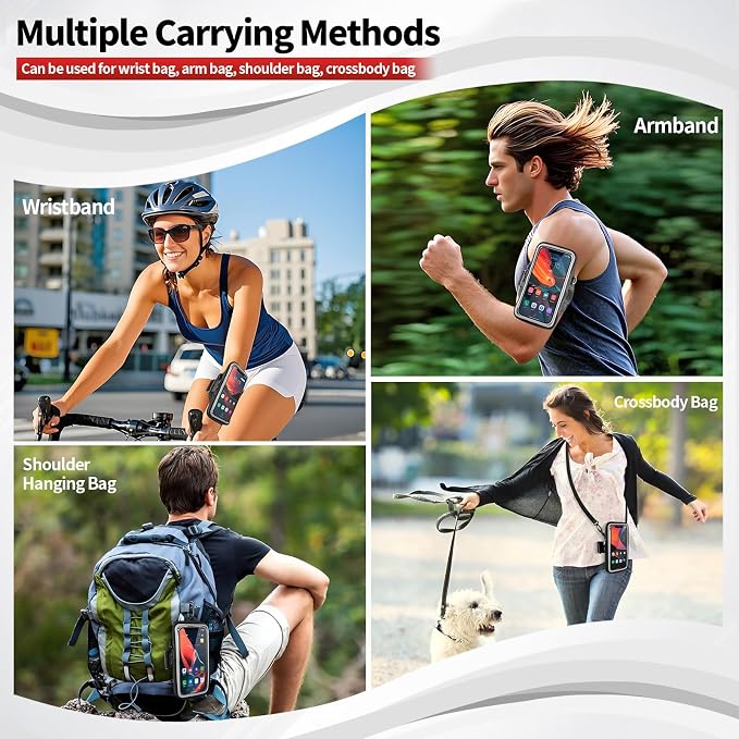 Phone Holder for Running, Walking & Workout, Cell Phone Armband with Carabiner, Clear Crossbody Phone Pouch Purse with Adjustable Lanyard for iPhone and Android - Suitable for Women and Men