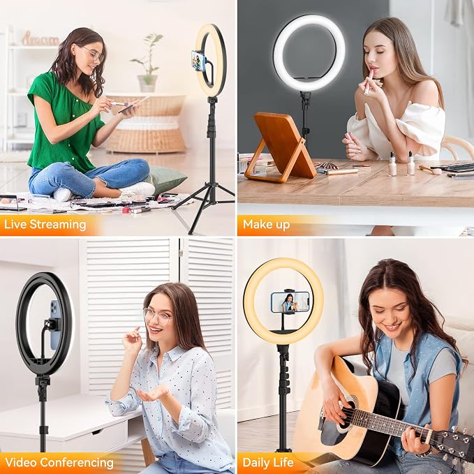TODI 12" Ring Light with 63" extendable Tripod Stand, Selfie RingLight with Phone Holder and Selfie Remote, 2-in-1 Dimmable LED Ring Light for Makeup, Live Stream, Photography