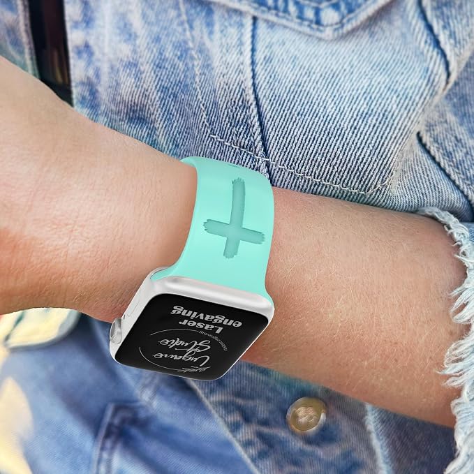 Faith Over Fear Watch Band Compatible with Apple Watch Laser Engraved iWatch Band Silicone 38mm 40mm 41mm 42mm 44mm 45mm 49mm Strap Jesus Psalm Christian God (44/45/49mm M/L, Beryl)