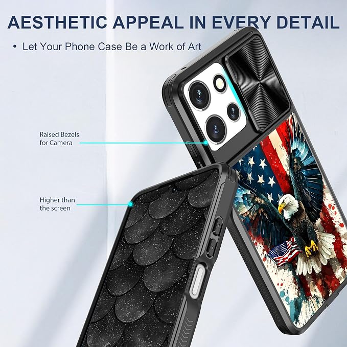 for Motorola Moto G 5G 2025 Case with Spread Wings American Eagle, Metal Slide Camera Cover, Screen Protector, Anti-Peeping Privacy Safeguard, Camera Lens Protector Phone Case for Moto G 5G 2025