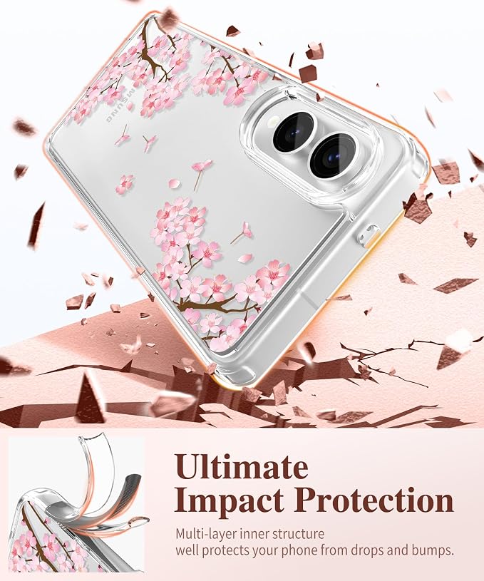 GVIEWIN for Samsung Galaxy S25 Edge Case, Clear Floral Shockproof Protective Women Phone Case, Non-Yellowing, Screen&Camera Lens Protector for Galaxy S25 Edge 6.7",Sakura/Pink