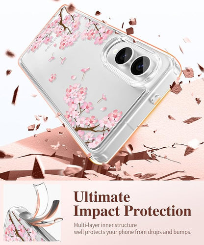 GVIEWIN for Samsung Galaxy S25 Edge Case, Clear Floral Shockproof Protective Women Phone Case, Non-Yellowing, Screen&Camera Lens Protector for Galaxy S25 Edge 6.7",Sakura/Pink
