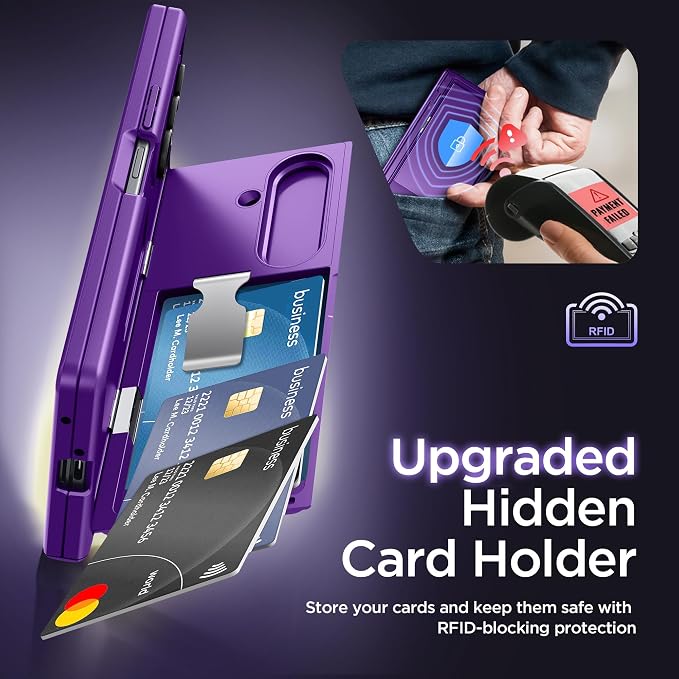TONGATE Wallet for Z Fold 7 Case with Privacy Screen Protector, [4-Card Holder][Anti Spy] Built-in Large Stand & Slide Camera Cover Z7 Shockproof Phone Case for Samsung Galaxy Z Fold 7 2025 8", Purple