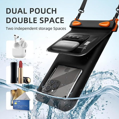 Waterproof Phone Pouch Double Pocket, Floating IPX8 8.5 inch Waterproof Phone Case for Beach Vacation Essentials for Compatible IPhone16 15 14 Pro Max Galaxy S25 S24 Waterproof Dry Bag