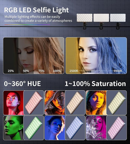 Selfie Camera Phone Light with Metal Hotshoe & Clip, 135 LED CRI 96+ 2500K-9900K 4000mAh RGB Video Light for iPhone, Cameras, Selfie, Video Conference, TikTok Live Streaming, Gifts for Men & Women