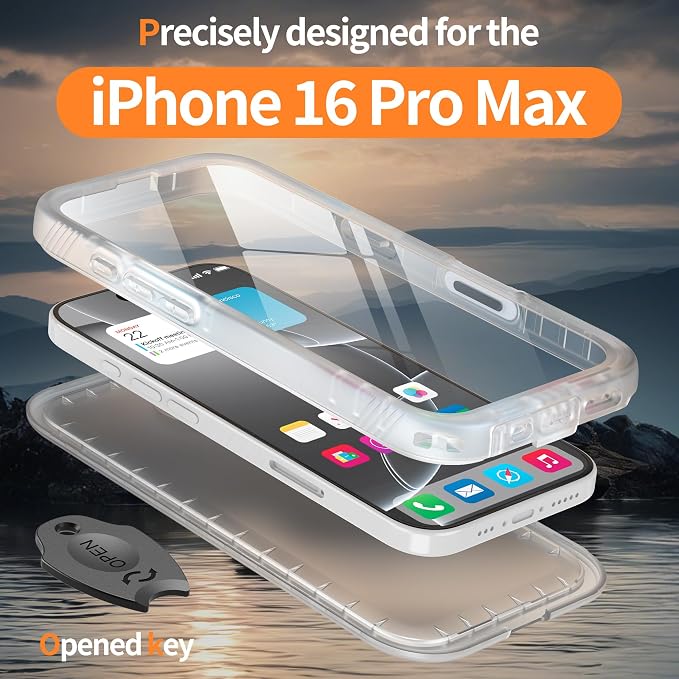 Cozycase for iPhone 16 Pro Max Case Waterproof - 360 Heavy Duty with Screen/Camera Protector Shockproof IP68 Underwater Dustproof Water Dust Shock Proof Full Body/Front and Back Case Frosted Clear