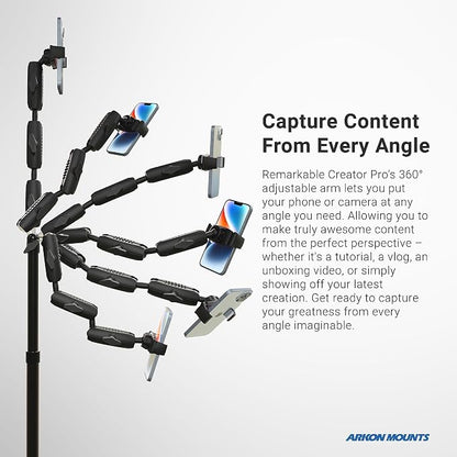 ARKON Mounts Remarkable Creator Pro+Plus, Phone Holder and Tablet Mount for Content Creation, Includes LED Phone Clip On Light, Teal Extension Pole, for Content Creators, Live Streamers & More