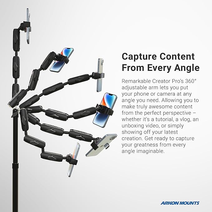 ARKON Mounts Phone Holder Full Kit - Adjustable Overhead Arm Cell Phone Table Top Stand and Tablet Mount with Ring Light - Professional Holders for Horizontal or Vertical Filming