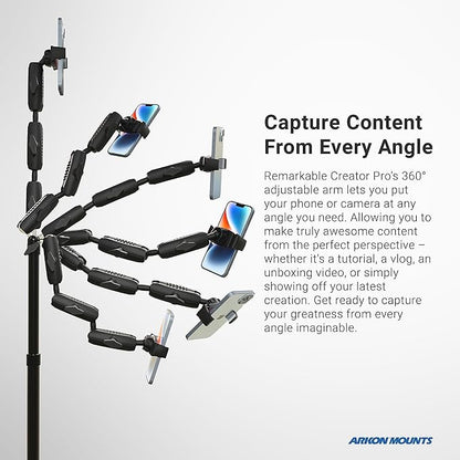 ARKON Mounts Phone Holder Full Kit - Adjustable Overhead Arm Cell Phone Table Top Stand and Tablet Mount with Ring Light - Professional Holders for Horizontal or Vertical Filming