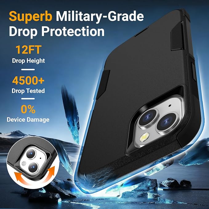jaroco for iPhone 13 Case & iPhone 14 Case & iPhone 15 Case [Heavy Duty Protection][Compatible with MagSafe][Military Grade Drop Protection][Shockproof] with Non-Slip Removable Phone Cover 6.1''-Black