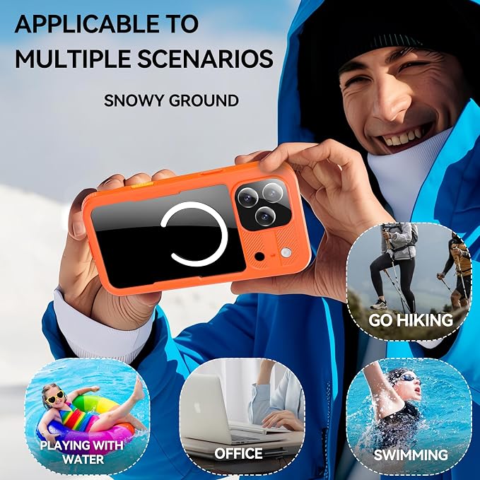 Guppy for iPhone 17 Pro Magnetic Waterproof Case, Built-in Screen Protector [IP68 Waterproof][14FT Military Drop proof]360° Full Body Protection Dustproof Shockproof Heavy Duty Rugged Case, Orenge