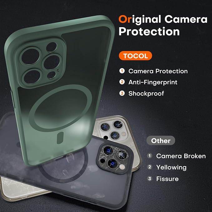 TOCOL for iPhone 12 Pro Max Case, Compatible with Magsafe Charger, Full Camera Protection, Translucent Matte for iPhone 12 Pro Max iPhone Case 6.7 inch (Alpine Green)
