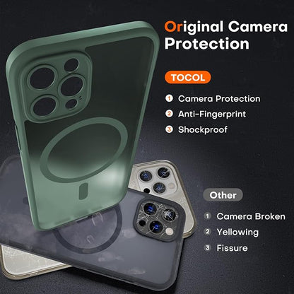 TOCOL for iPhone 12 Pro Max Case, Compatible with Magsafe Charger, Full Camera Protection, Translucent Matte for iPhone 12 Pro Max iPhone Case 6.7 inch (Alpine Green)