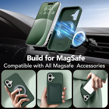 GONEZ Magnetic for iPhone 16 Case, Compatible with MagSafe, [Screen Protector + Camera Lens Protector], Liquid Silicone Shockproof Protective Phone Case for iPhone 16 6.1", Dark Green