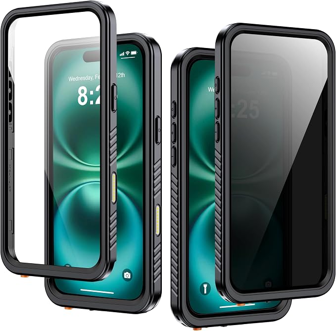 for iPhone 16 Plus Case Waterproof, Built-in Privacy Screen & HD Screen Double Front Frame [IP68 Underwater] Shockproof Dustproof Full Body Protection iPhone 16 Plus Phone Case Black