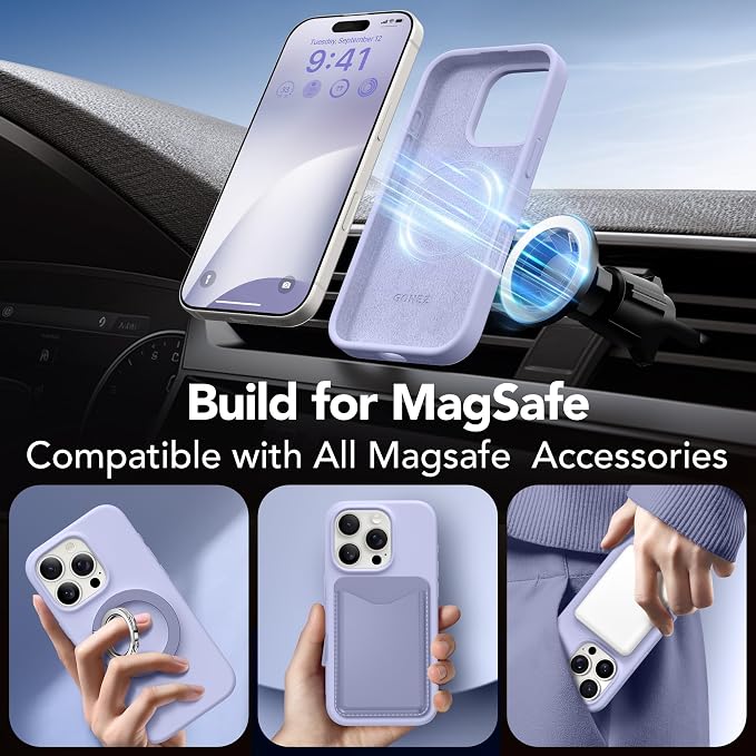 GONEZ Magnetic for iPhone 16 Pro Case, Compatible with MagSafe, [Screen Protector + Camera Lens Protector], Silicone Shockproof Anti-Scratch Protective Phone Case 6.3 inch, Lilac
