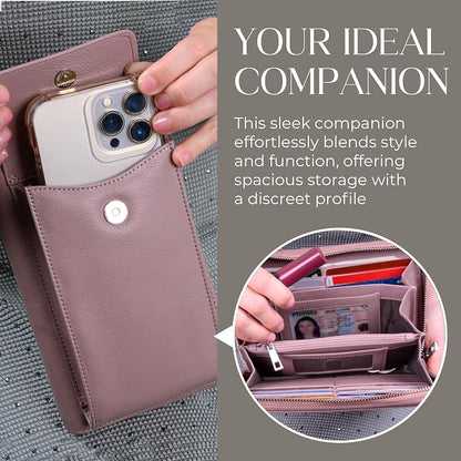 BULL GUARD Crossbody Leather Wallet Phone Purse, Anti Theft and RFID Blocking, Elegant Design for Travel