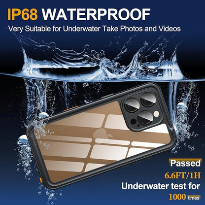 for iPhone 16 Pro Case Waterproof, Built-in Privacy Screen & HD Screen Double Front Frame [IP68 Underwater] Shockproof Dustproof Full Body Protection iPhone 16 Pro Phone Case Black