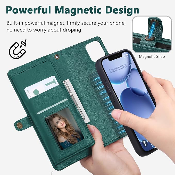 Wallet Case for iPhone 12 Pro Max with Card Holder/Crossbody Wallet/Strap| RFID Blocking | Magnetic | Kickstand | Detachable | PU Leather Phone Case for iPhone 12 Pro Max,6.7 in,Green