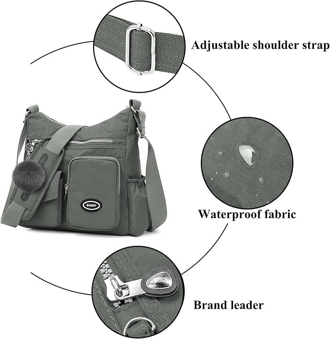 SUKRY Nylon Crossbody Bag for Women with Anti theft RFID Pocket, Waterproof Shoulder Bag Travel Purses and Handbag