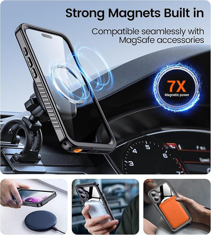 Temdan Magnetic for iPhone 16 Plus Case Waterproof,Built-in Screen Protector[IP68 Underwater][Upgrade Military Dropproof][Compatible with MagSafe] Full Body Shockproof Case 6.7''-Black
