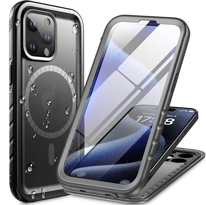 Cozycase for iPhone 14 Pro Waterproof Shockproof Dustproof Case [Compatible with MagSafe] - Heavy Duty/360 Full Body/Military Grade/Rugged Built in Screen/Camera Protector with Lanyard Black