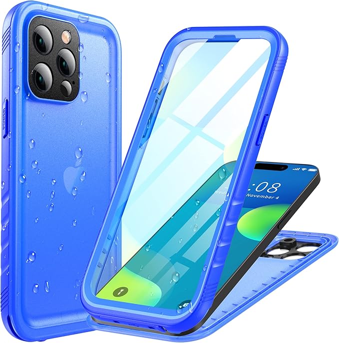 Cozycase Compatible with iPhone 14 Pro Max Waterproof Case - Full Body Shockproof Dustproof Dropproof Built in Screen Protector Rugged Waterproof Case for iPhone 14 Pro Max 6.1 Inche Blue