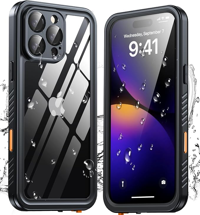 ANTSHARE for iPhone 16 Pro Max Case Waterproof, IP68 Underwater Built-in Lens & Screen Protector, [Full Body Shockproof] [Dustproof] [Snowproof] Protective iPhone 16 Pro Max Case 6.9'' - Black/Clear