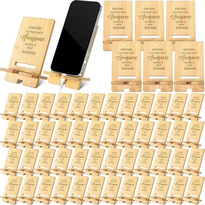 Ripeng 48 Pcs Employee Appreciation Gifts Bulk Bamboo Phone Stand for Desk Office Worker Thank You Gift for Administrative Team Coworkers Staff Graduation Nurse Teacher Week (Awesome Reminder)
